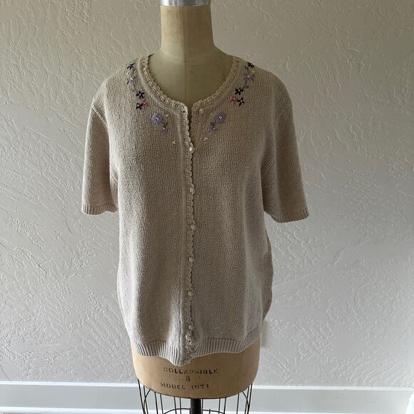 NORTHERN REFLECTIONS | Womens Sweater Vintage Ramie Pointelle Embroidered Large - Picture 1 of 11